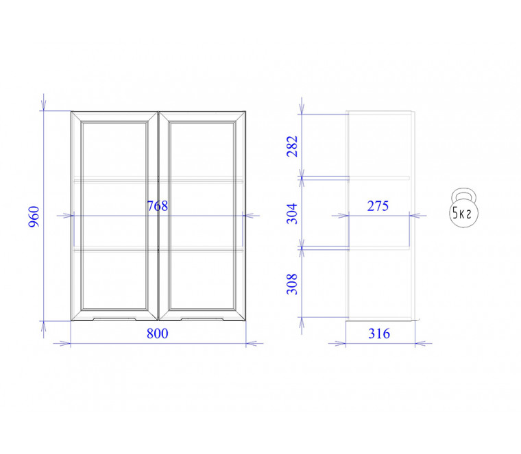 Ватель шкаф верхний высокий со стеклом 800