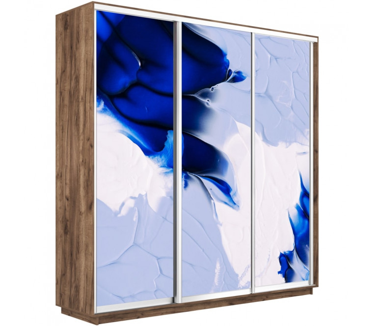 Шкаф-купе Трио фото Абстракция бело-голубая 2100 new декор
